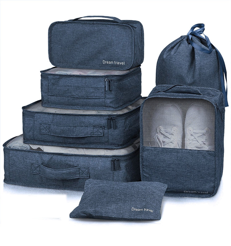 a group of blue bags