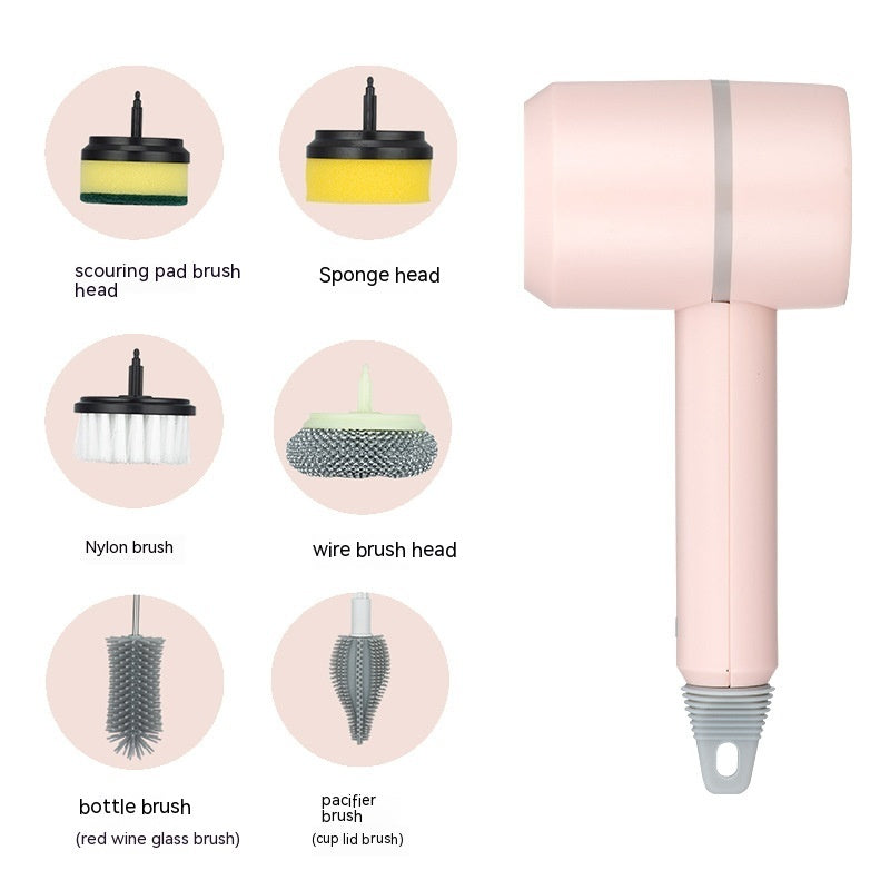 a pink blow dryer with different types of brushes