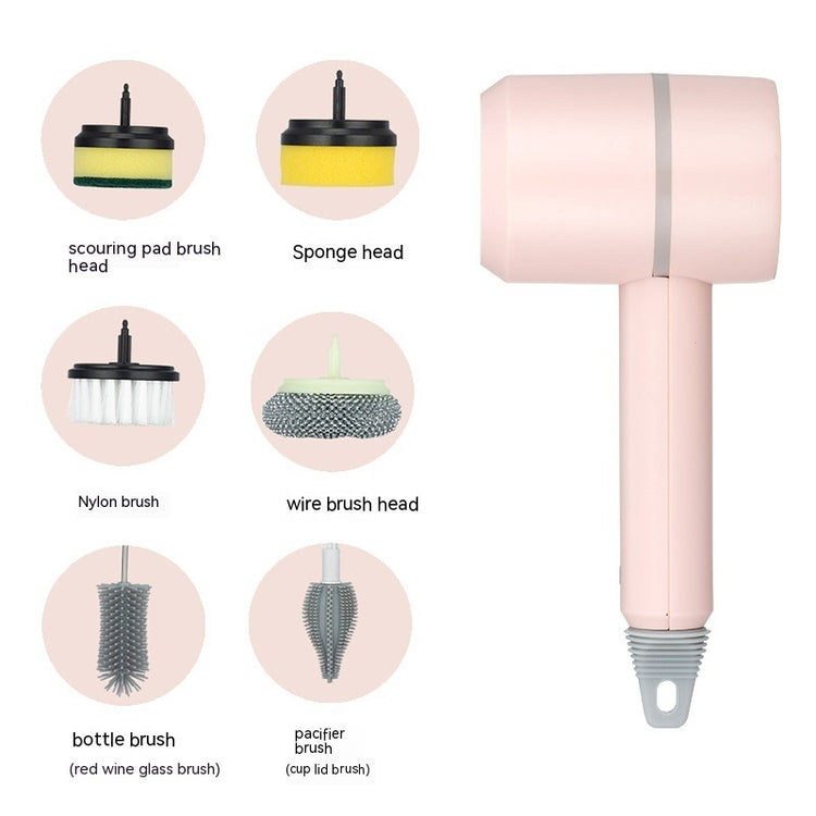 a pink blow dryer with different types of brushes