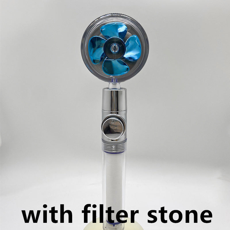 a fan with a blue blade