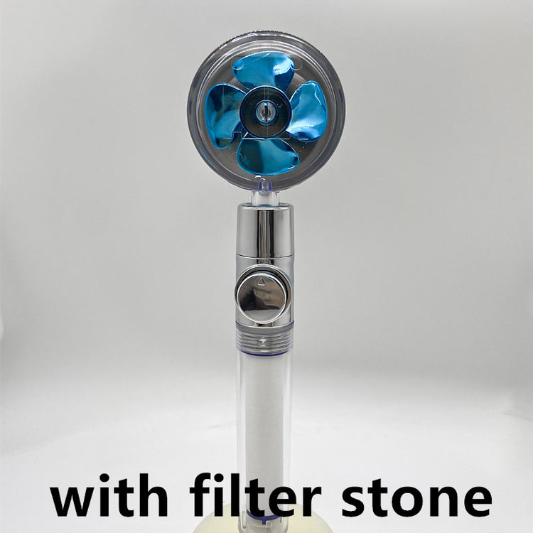 a fan with a blue blade