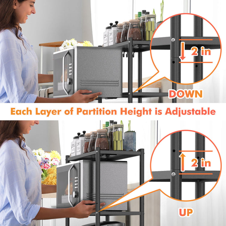 a woman opening a microwave