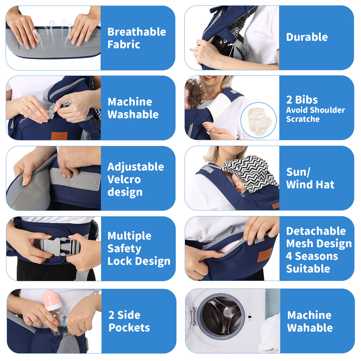 a collage of instructions on how to use a baby carrier