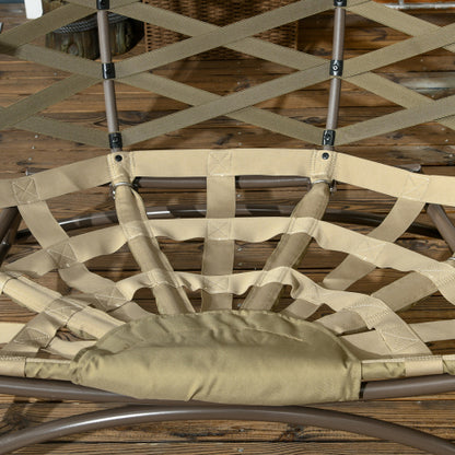 Outsunny 2 Seater Egg Chair Outdoor, Folding Weave Garden Furniture Chair With Cushion, Cup Pockets - Khaki