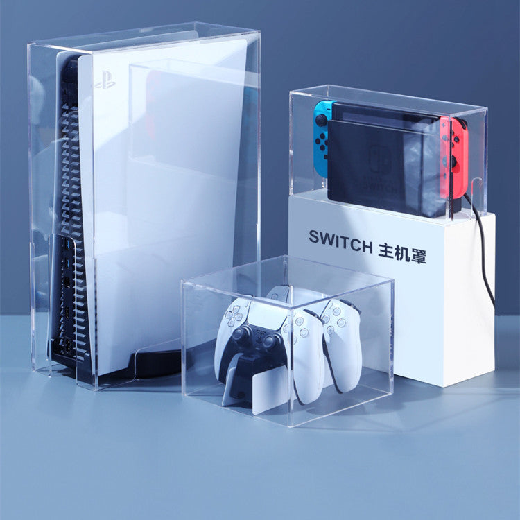 a group of video game controllers in clear boxes