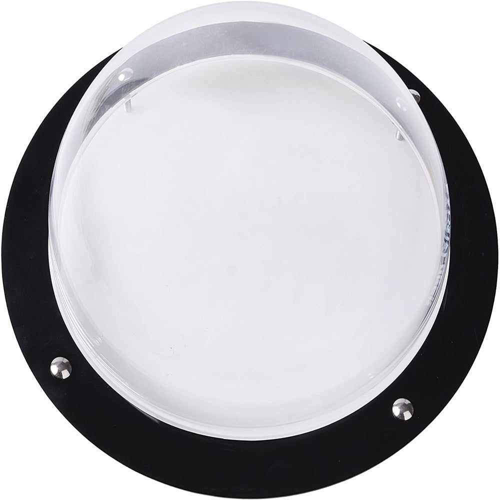 a clear glass dome with a black base