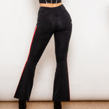 Shascullfites Melody Black Striped Flared Lift Jeggings Button Up Jeans Shaping Jeans Women High Waist Flare Jeans