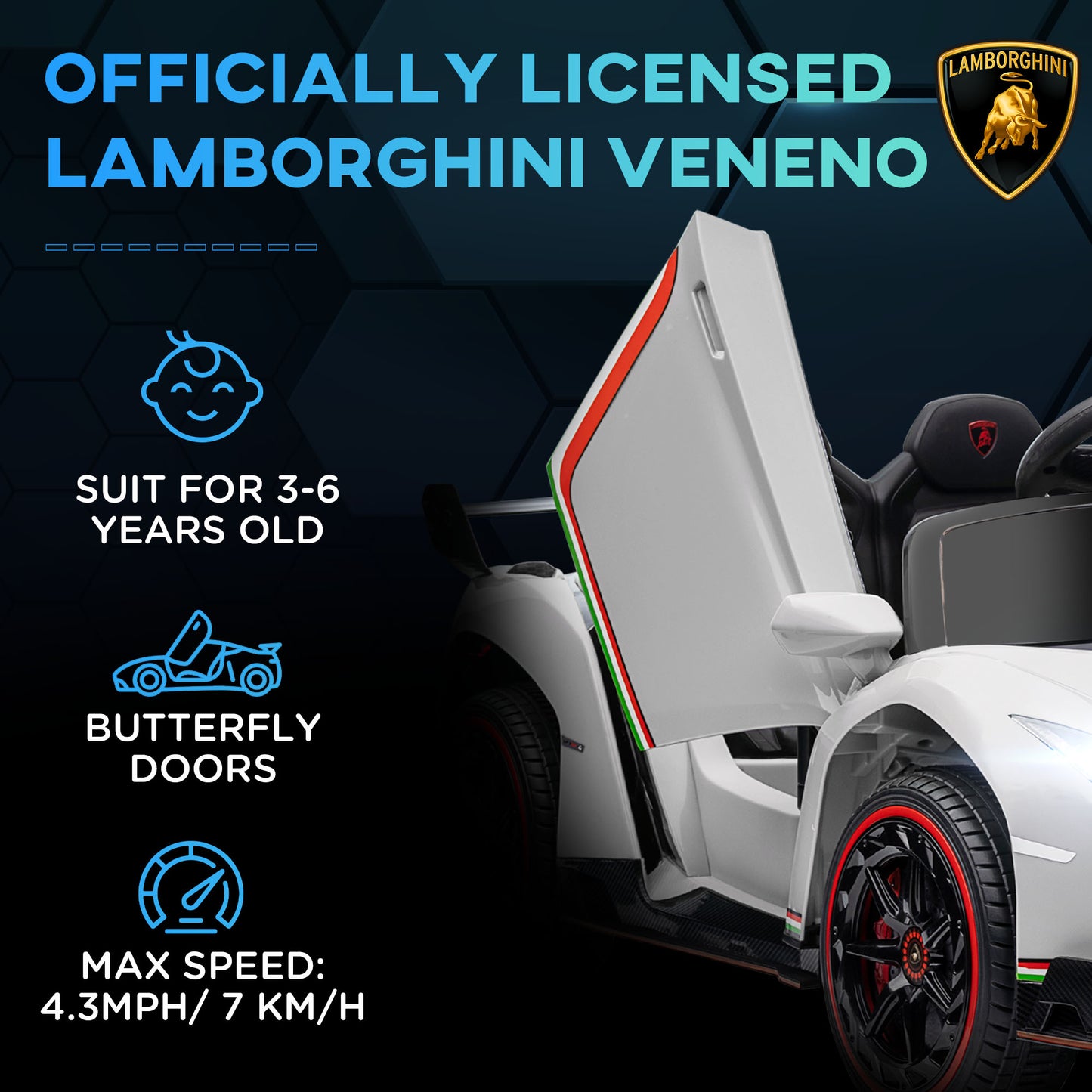 Lamborghini Veneno Licensed 12V Electric Kids Ride on Car with Bluetooth