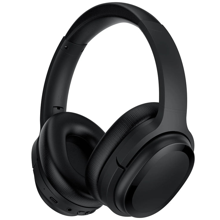a black headphones on a white background
