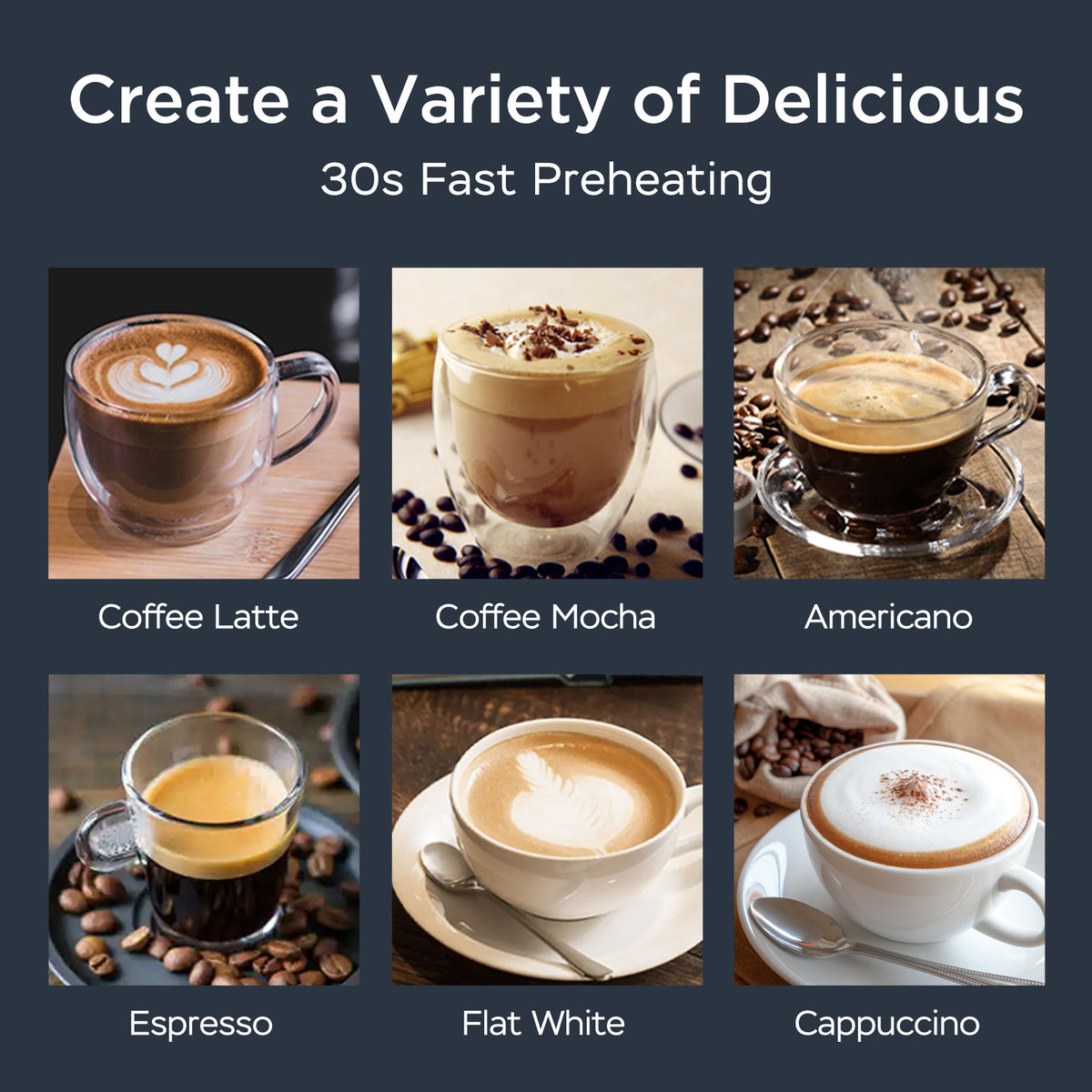 a collage of different types of coffee