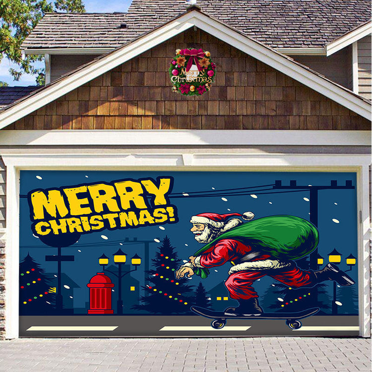 a garage door with a santa claus on it