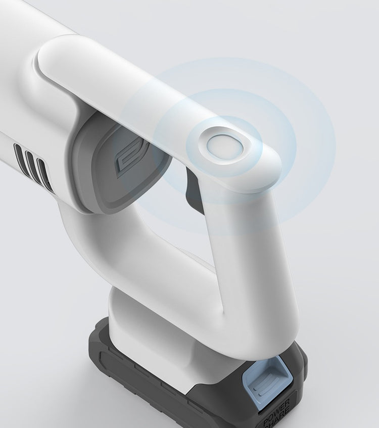 a white device with a blue circle