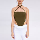 2023 Fashion New Women's One -word Collar Hanging Neck Band -lap Background Bodsuit