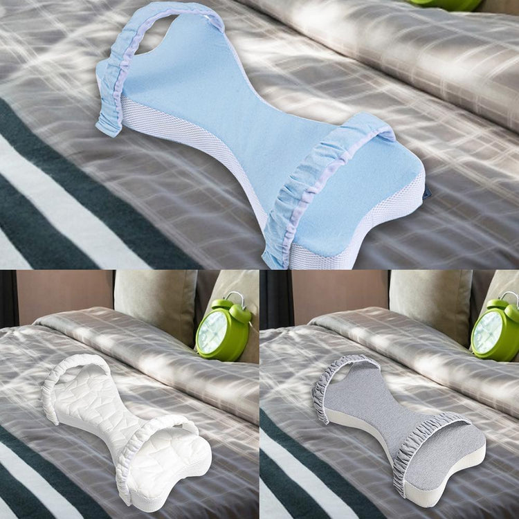 a collage of a pillow on a bed