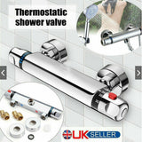 Thermostatic Exposed Bar Shower Mixer Valve Tap Chrome Bottom 1-2 Outlet New