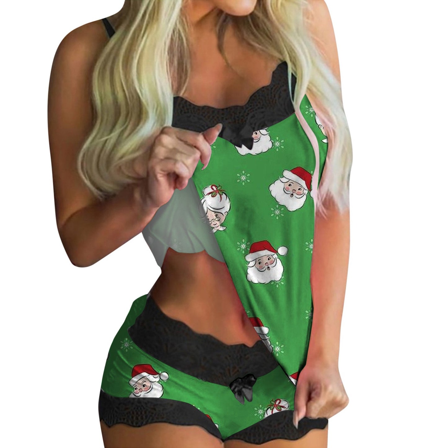 European And American Lace Sexy Sweet Print Suspender Two-piece Pajamas