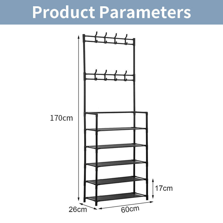 a black metal rack with shelves