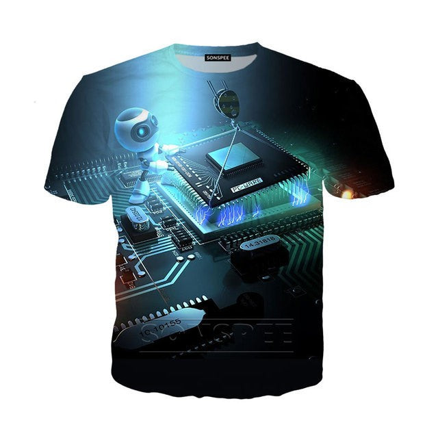 Mechanical Motherboard Printing 3D Digital Printing Men's New Short Sleeve