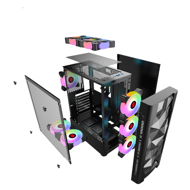 a computer tower with many colorful lights