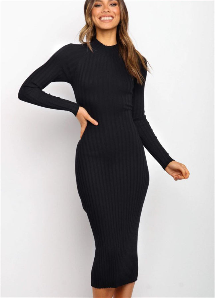 a woman in a black dress