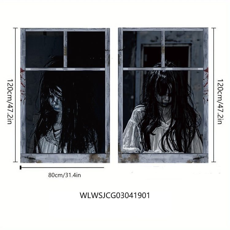 a comparison of a woman looking out a window