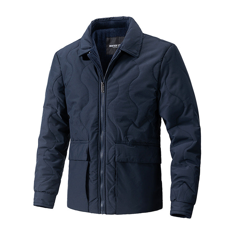 a blue jacket with a white background