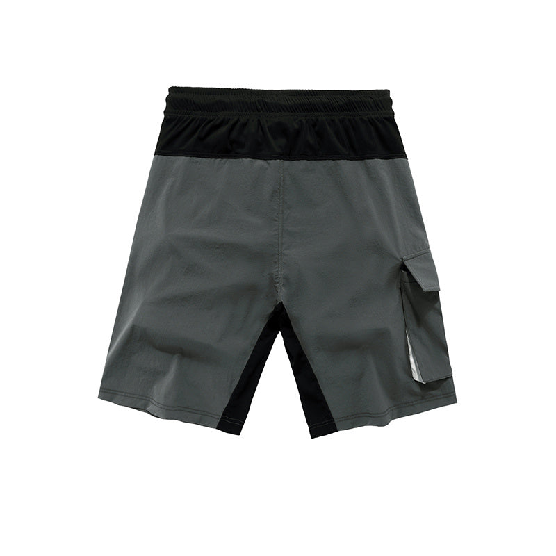 a pair of grey and black shorts