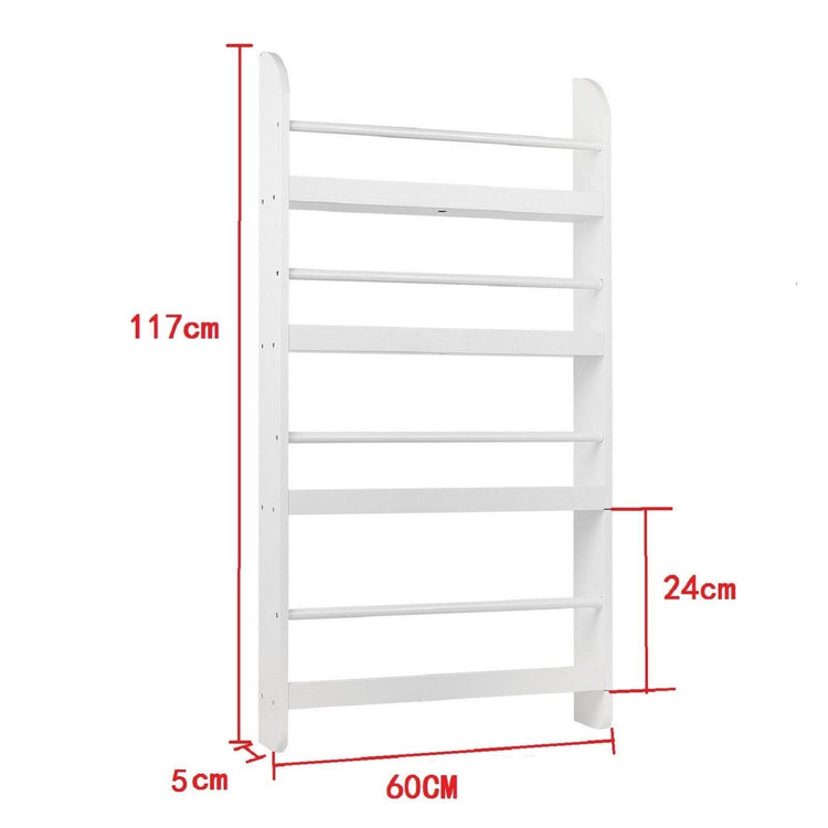 a white shelf with sizes and measurements