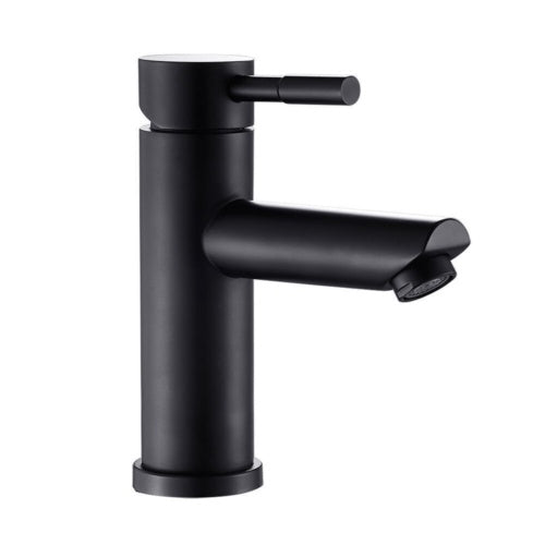 a black faucet with a spout