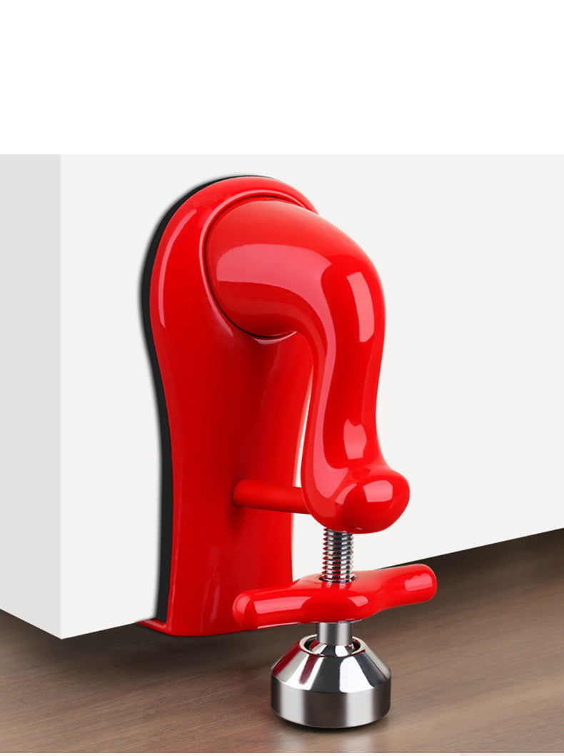 a red object with a metal base