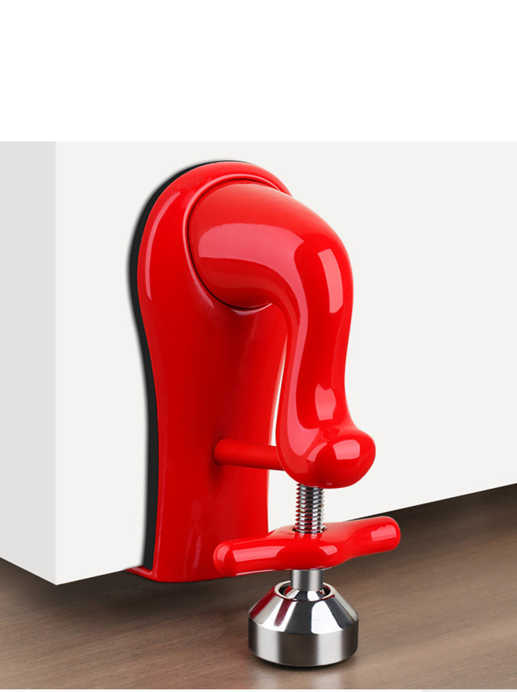 a red object with a metal base