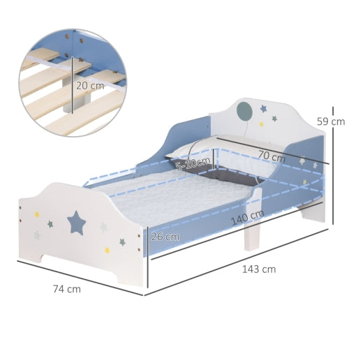 HOMCOM Toddler Bed Frame, Kids Bedroom Furniture For Boys Girls With Safe Guardrails, Low Junior Blue