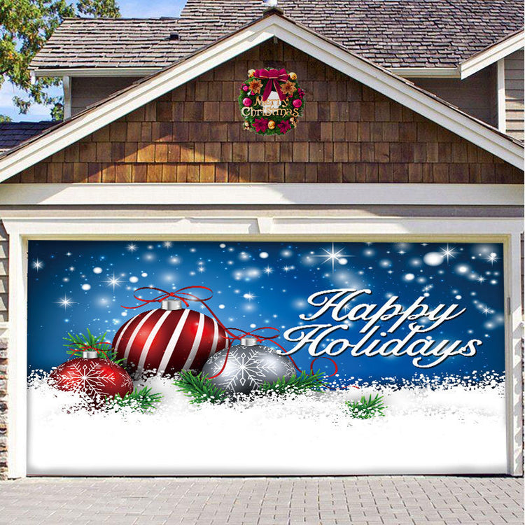 a garage door with a holiday image