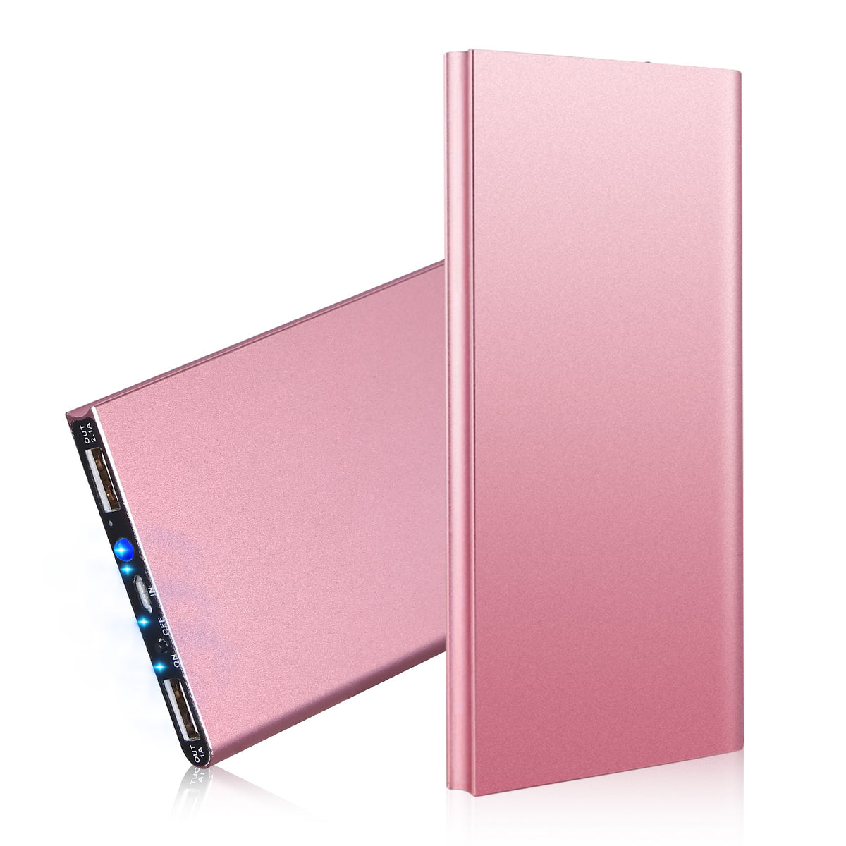 a pink rectangular device with a blue light