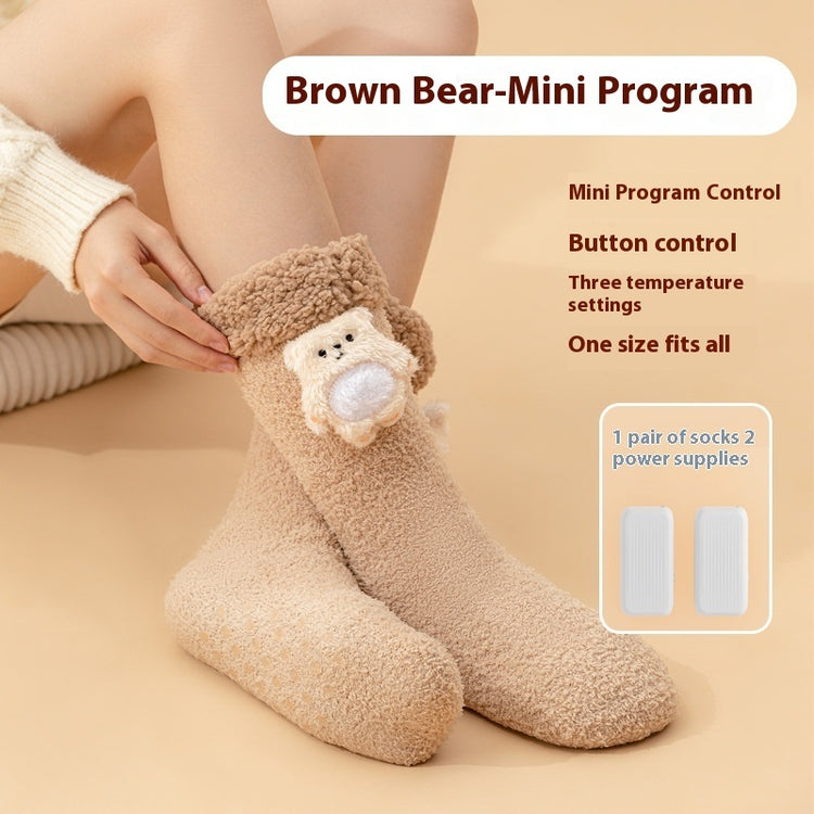 a person wearing socks with a teddy bear on them