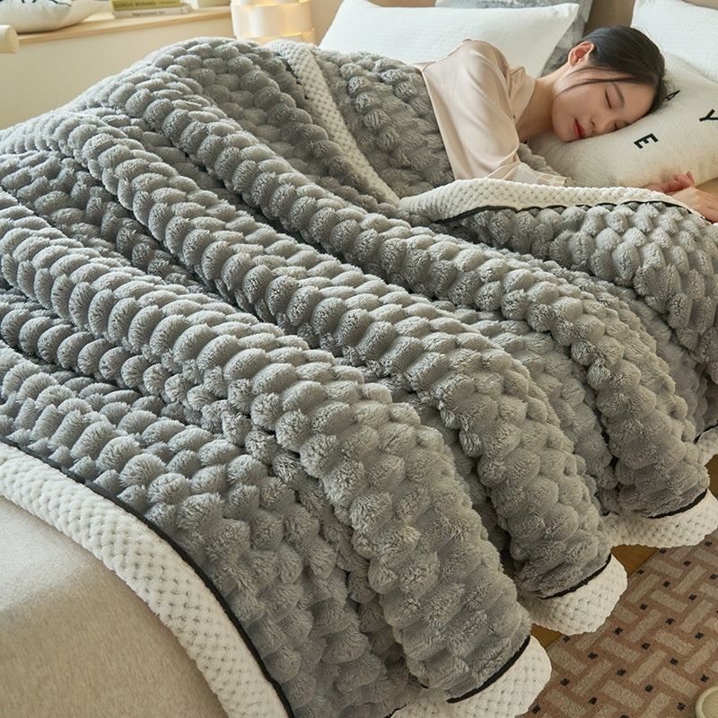 a woman sleeping on a bed