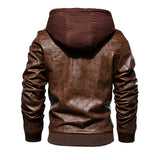 Men Hooded Leather Jacket Thick Motorcycle Windproof Male Casual Winter PU Jacket