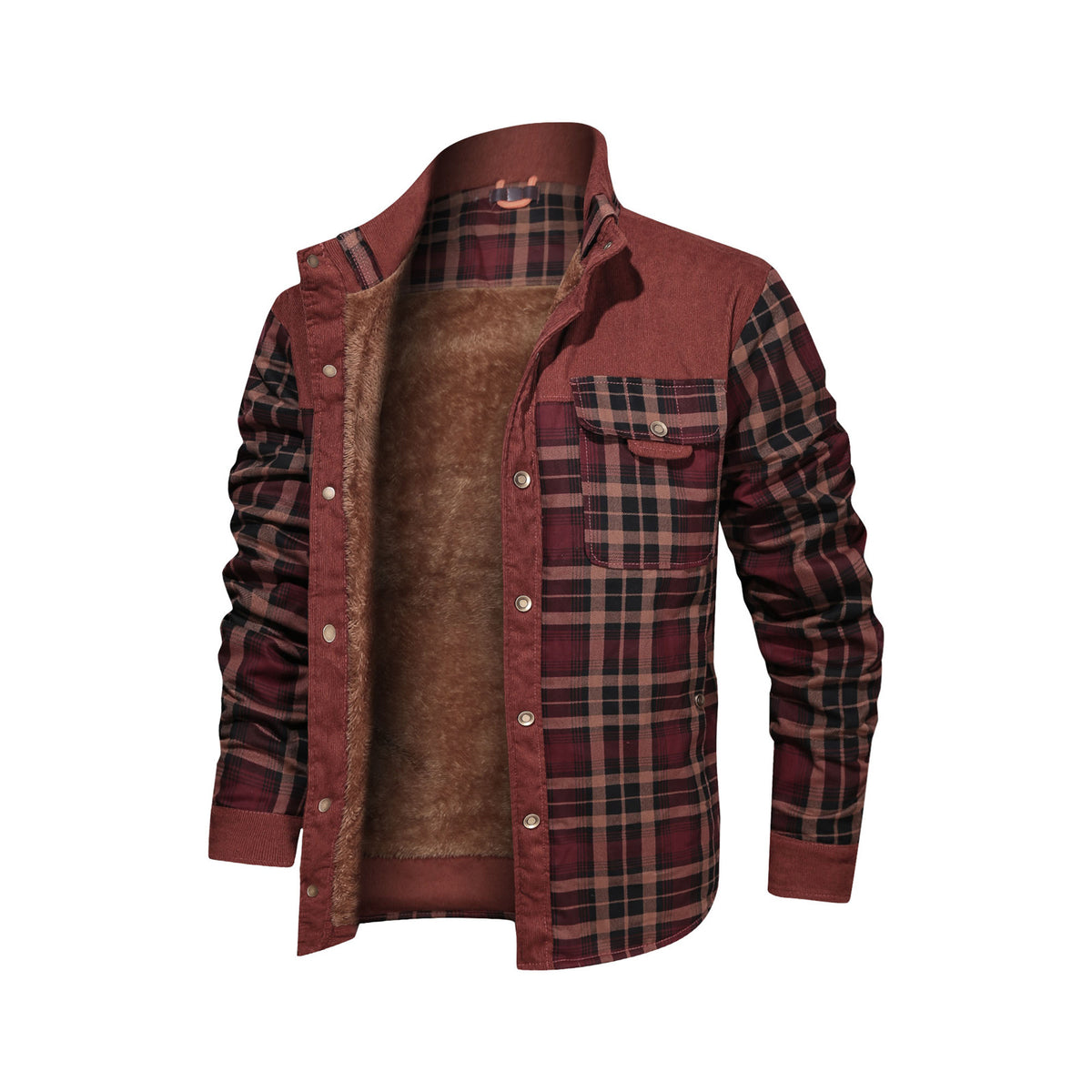 a red and black plaid jacket