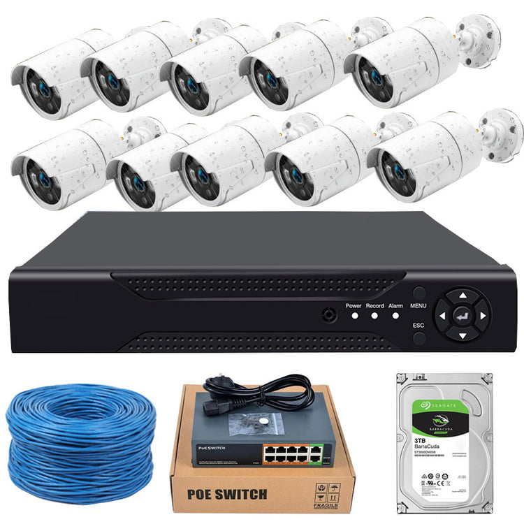 a black box with white cameras and a box with a blue cable