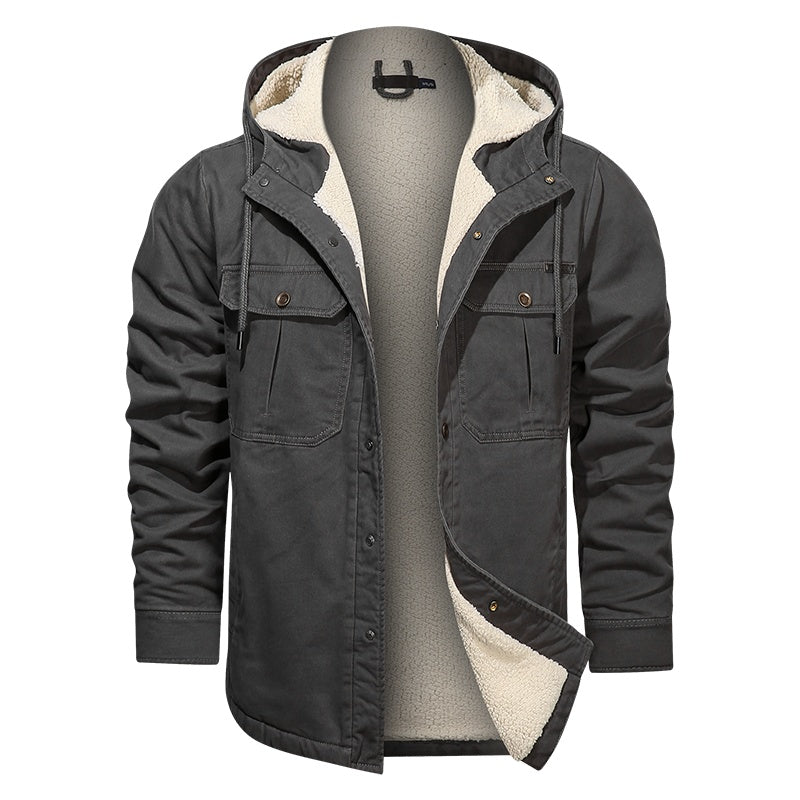 a black jacket with a white lining