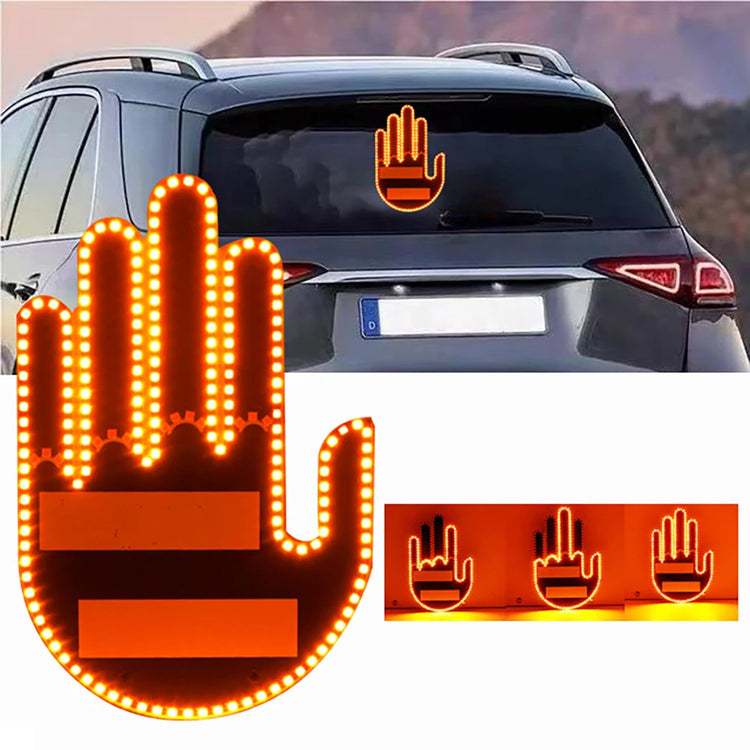 a car with a hand sign on the window