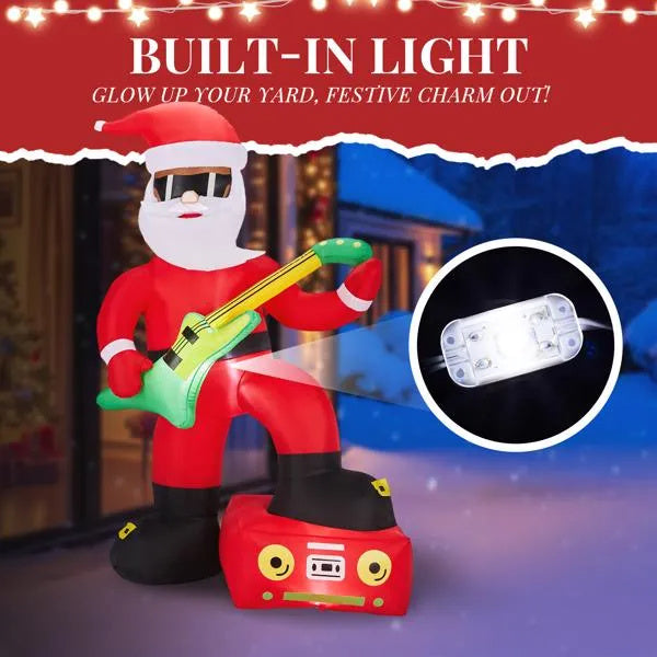a inflatable santa claus with a guitar