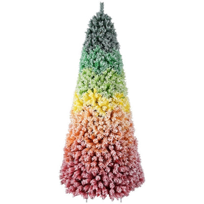 6FT 7.5FT Artificial Unlit Colorful Rainbow Hinged Christmas Tree, WITH PVC Branch Tips