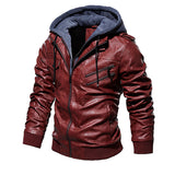 Men Hooded Leather Jacket Thick Motorcycle Windproof Male Casual Winter PU Jacket