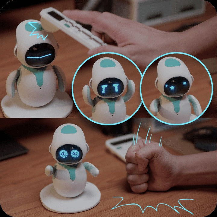 a person holding a remote control to a robot