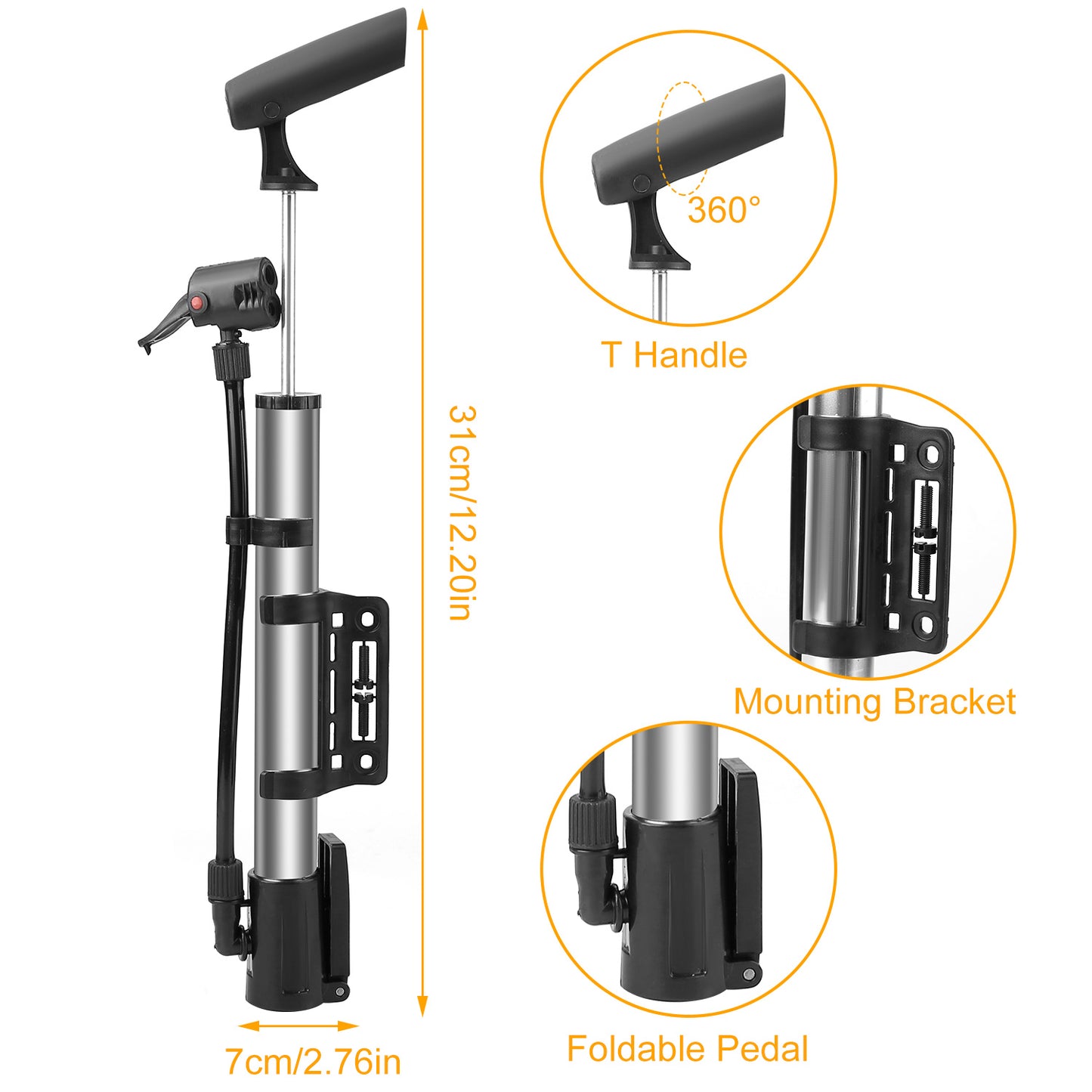 1Pc Mini Bike Inflator Portable Bicycle Tire Inflator Ball Air Inflating With Mount Frame For Mountain Road Bike