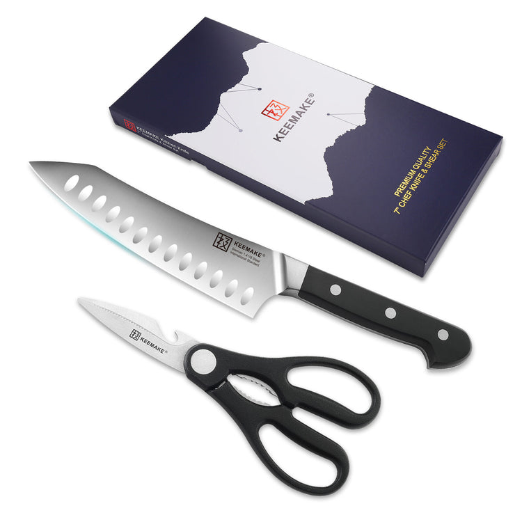 a knife and scissors next to each other