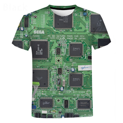 Mechanical Motherboard Printing 3D Digital Printing Men's New Short Sleeve