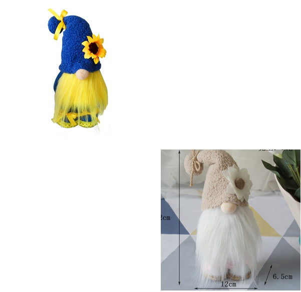 a blue and yellow gnome with a white beard and a yellow hat