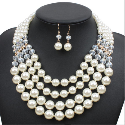 Europe necklace crystal pearl Long Necklace Earrings female bride jewelry set accessories